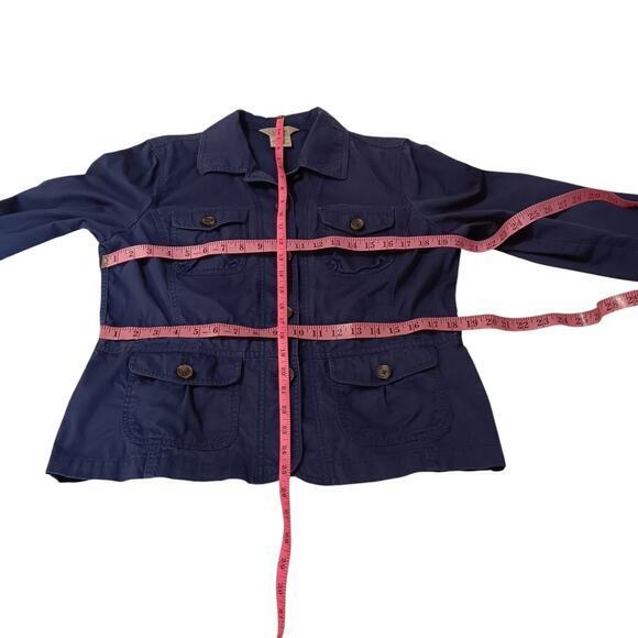 L.L. BEAN Jacket Cotton Women's Size 12 Lightweight Cinched Waist Pockets‎ Blue - Picture 4 of 9